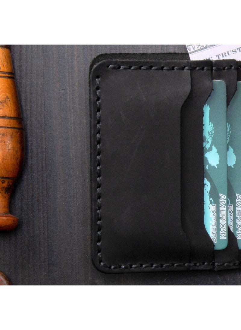 Vagave Black Leather Wallet Handmade Genuine Crazy Leather Men's Wallet Card Holder  - Image 3