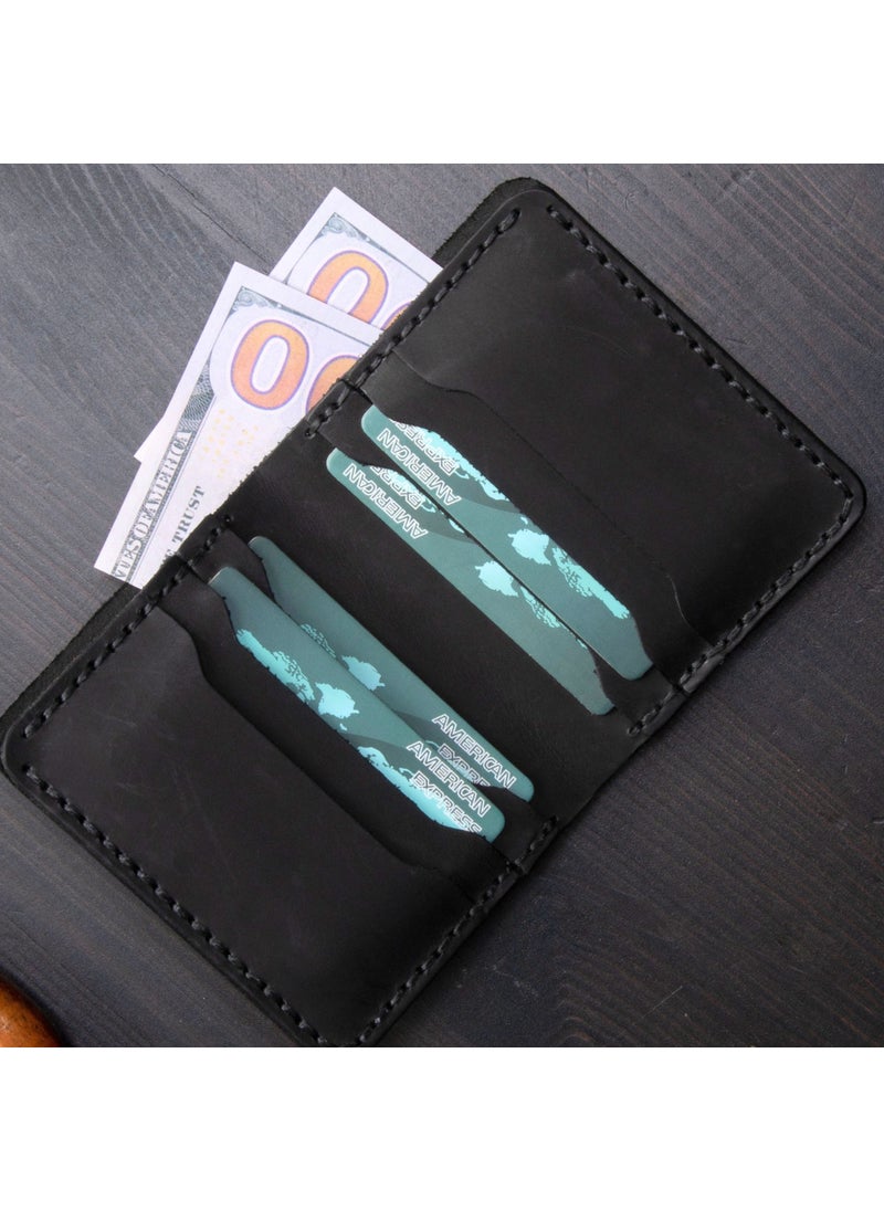 Vagave Black Leather Wallet Handmade Genuine Crazy Leather Men's Wallet Card Holder  - Image 1