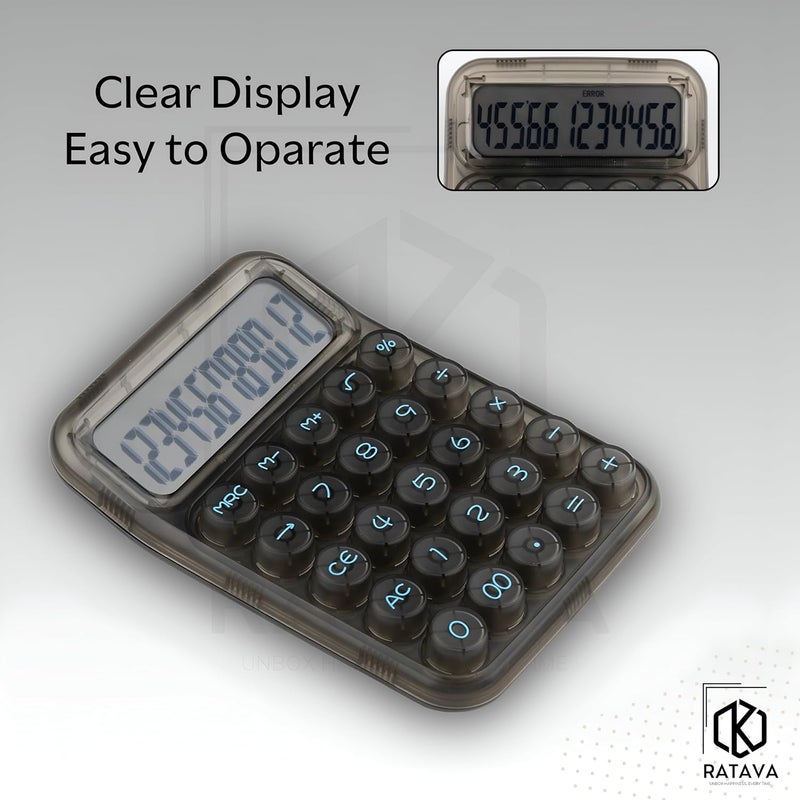 RATAVA 12-Digit Calculator - Transparent Black Candy Design with Large LCD Display & Big Round Buttons | Cute, Functional Desk Basic Calculator for Office, School, Home & Business (1 Piece) - Image 4
