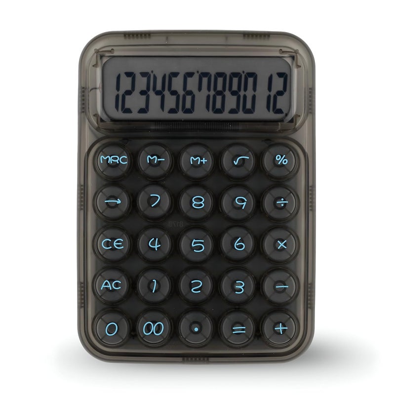 RATAVA 12-Digit Calculator - Transparent Black Candy Design with Large LCD Display & Big Round Buttons | Cute, Functional Desk Basic Calculator for Office, School, Home & Business (1 Piece) - Image 1