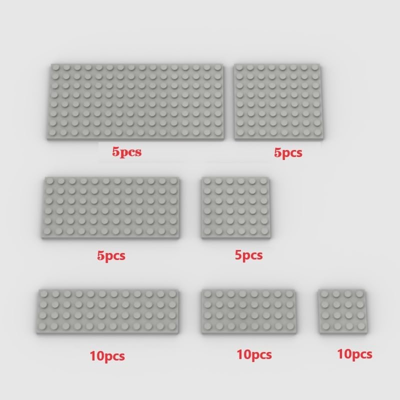 YUJHITP Classic Building Plate Assortment Pack 50pcs Light Gray Bulk Plates with 7 Size Building Plate Base Plate Compatible with Lego Parts and Pieces Building Bricks for Most BrandsColorLight Gray - Image 4