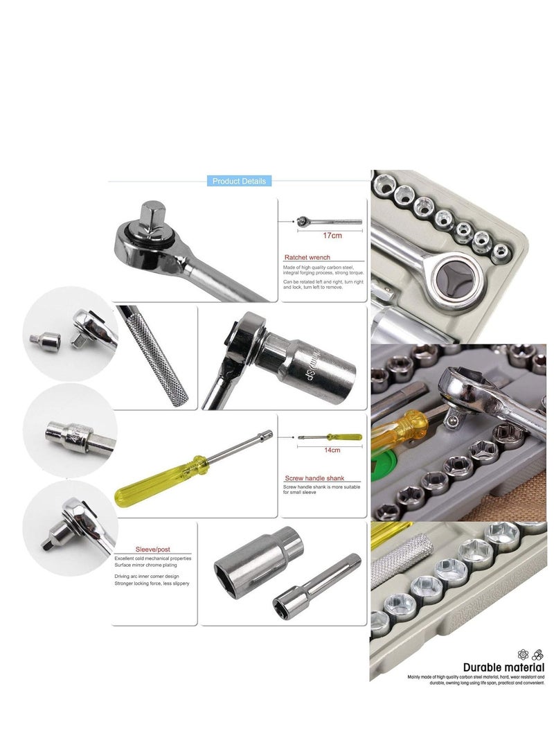 Plan A Wrench Tool Set 40 Pieces Screwdriver Set, Multi-Colour, 40 Pieces Socket Set - Image 4