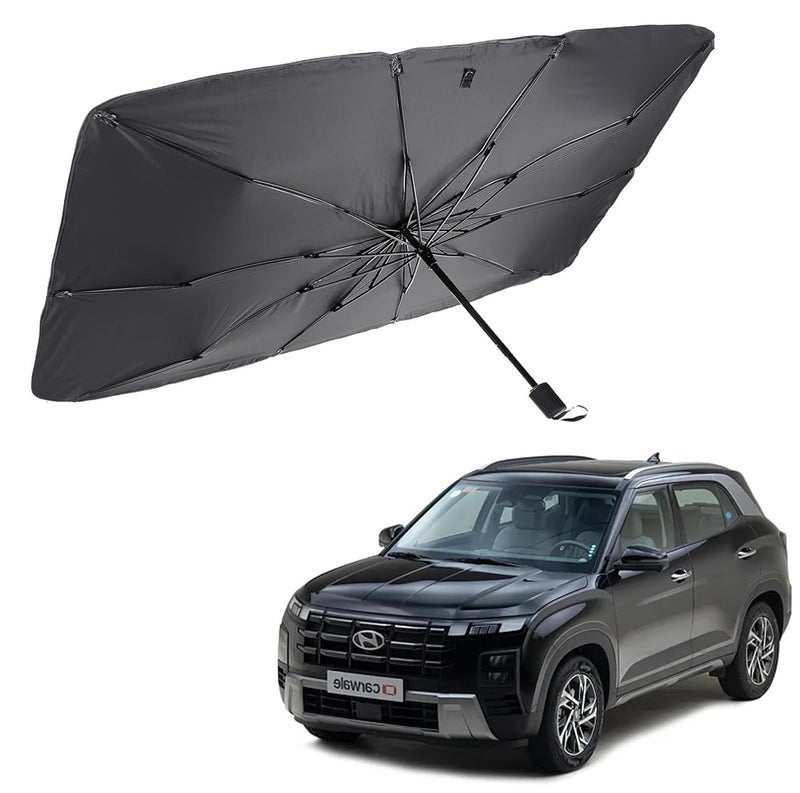 WHIPONE Fabric Car Sunshade Windshield Umbrella Sunshade Compatible for Hyundai Creta Car Front Window Sun Protection Foldable Sun Shade Full Cover Windshield for Most Vehicles, Black, 1 Piece - Image 1