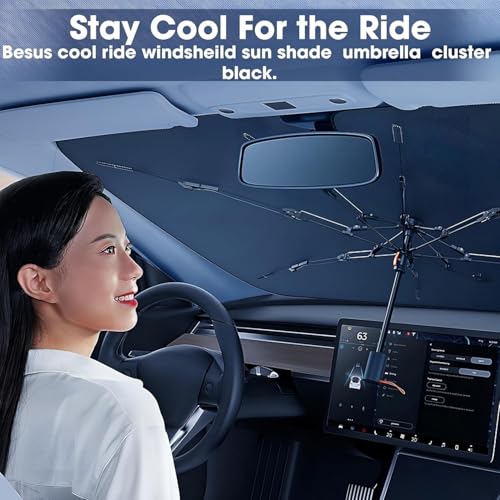 WHIPONE Fabric Car Sunshade Windshield Umbrella Sunshade Compatible for Hyundai Creta Car Front Window Sun Protection Foldable Sun Shade Full Cover Windshield for Most Vehicles, Black, 1 Piece - Image 3