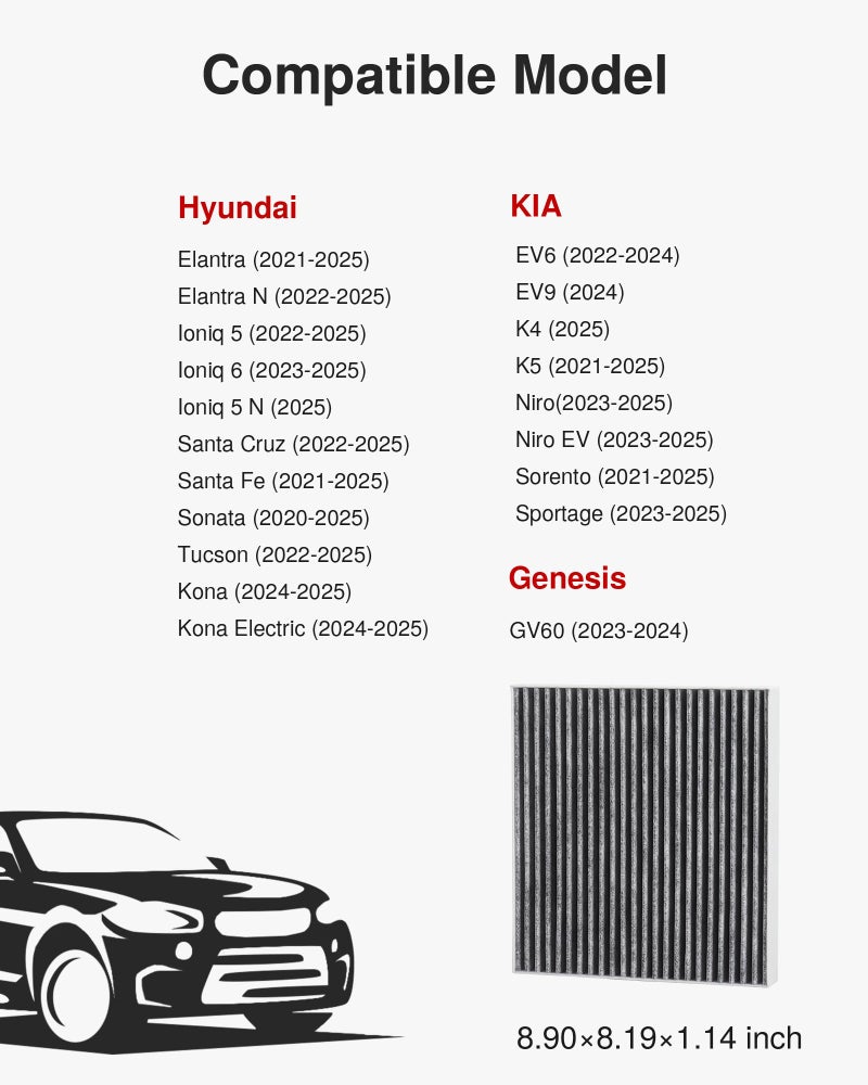 Puroma Cabin Air Filter with Activated Carbon, Replacement for CF12820, Compatible with Hyundai Elantra, Ioniq, Santa Cruz, Santa Fe, Sonata, Tucson, KIA K5, Niro, Sorento, Sportage, Genesis GV60 - Image 5
