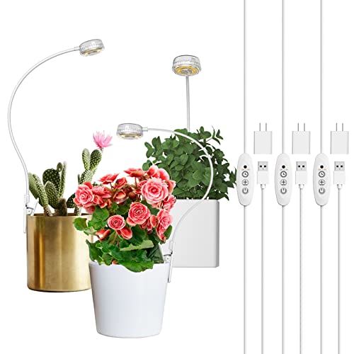 SANSI Grow Lights for Indoor Plants, Pot Clip LED Plant Light for Growing Full Spectrum, Plant Growing Lamp 4-Level Dimmable Auto On Off 3 6 12 Hrs Timer for Small Plants, White 5V 3-Pack ETL Listed - Image 1