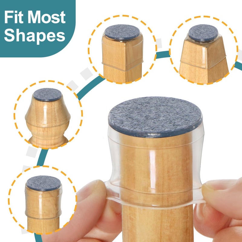 vysane Chair Leg Floor Protectors Silicone Felt Furniture Leg Pads Caps Covers for Hardwood Floors Clear SmallFit 09129 8 - Image 2