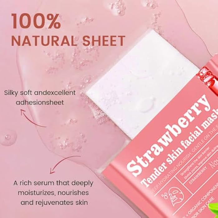 CAKAILA 8 Pack Strawberry Face Mask,Pink Face Masks Skincare Spa Day Kit Supplies,Spa Party Favors for Women,Sheet Facial Mask Skincare Gifts Set,Moisturize Soothe for All Skin Types - Image 3