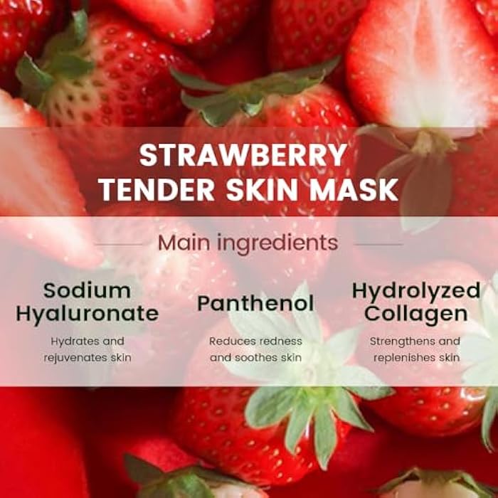 CAKAILA 8 Pack Strawberry Face Mask,Pink Face Masks Skincare Spa Day Kit Supplies,Spa Party Favors for Women,Sheet Facial Mask Skincare Gifts Set,Moisturize Soothe for All Skin Types - Image 4