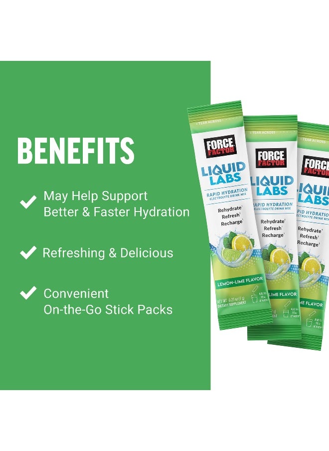 Force Factor Force Factor, Liquid Labs™, Rapid Hydration Electrolyte Drink Mix, Lemon-Lime, 20 Stick Packs, 0.25 oz (7 g) Each  - Image 4