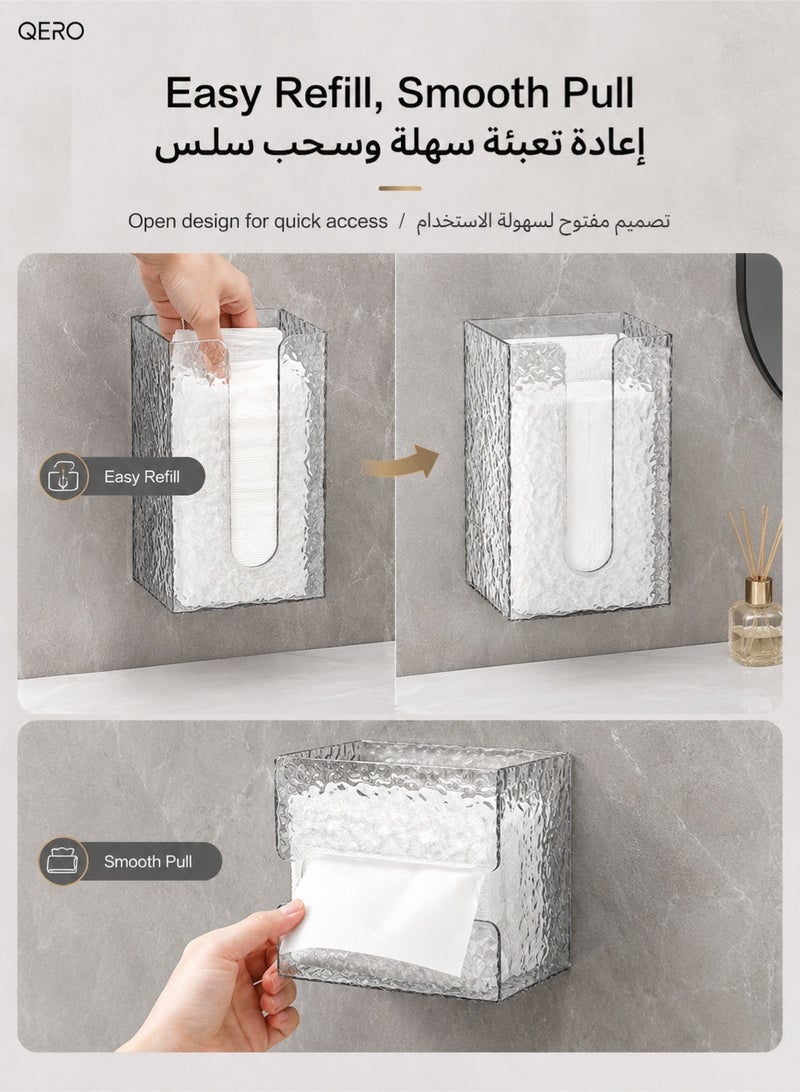 كيورو QERO حامل علبة مناديل وجه شفاف من الأكريليك يثبت على الحائط للحمام والمطبخ وغرفة النوم - Image 4