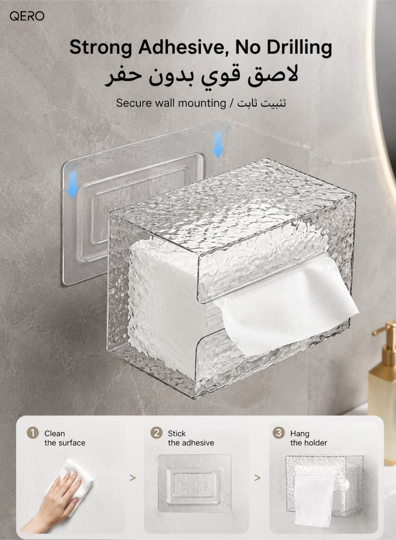 كيورو QERO حامل علبة مناديل وجه شفاف من الأكريليك يثبت على الحائط للحمام والمطبخ وغرفة النوم - Image 5