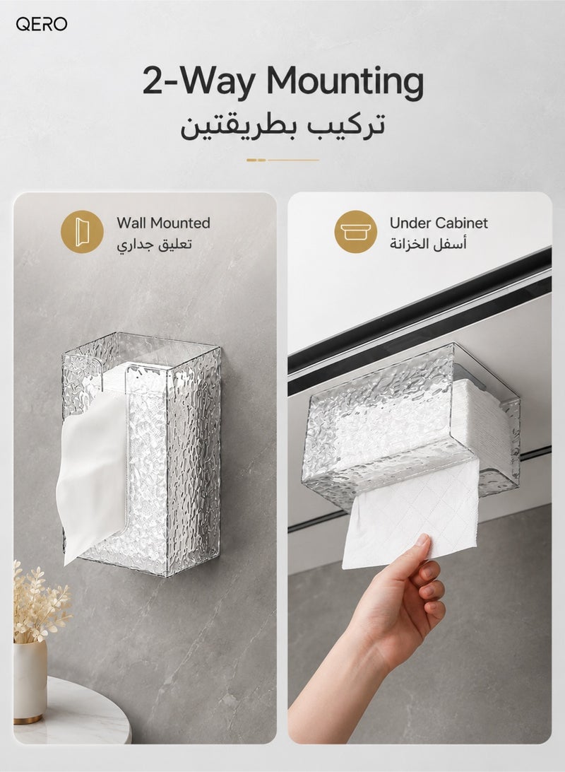 كيورو QERO حامل علبة مناديل وجه شفاف من الأكريليك يثبت على الحائط للحمام والمطبخ وغرفة النوم - Image 3
