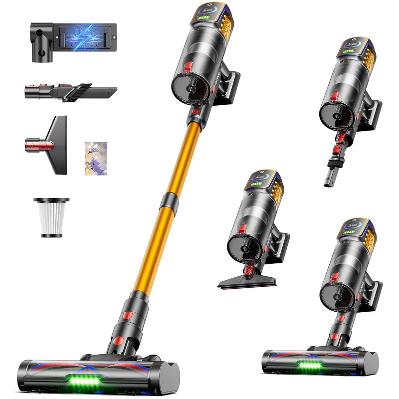 FoxNoble مكنسة كهربائية لاسلكية، 55KPa 650W 65 دقيقة مكنسات كهربائية للمنزل، مكنسة عمودية مع شاشة LED فرشاة مضادة للتشابك وتصميم قائم ذاتيًا، مكنسة كهربائية للأرضيات الخشبية، السجاد، شعر الحيوانات الأليفة، السيارة - Image 1