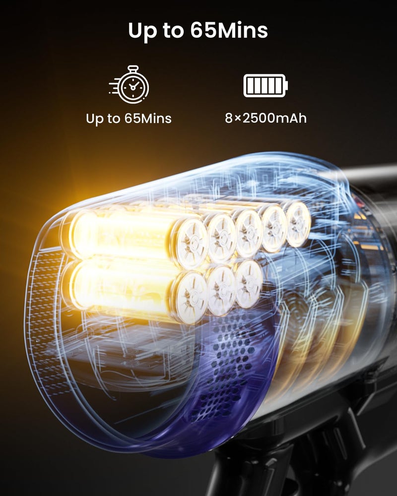 FoxNoble مكنسة كهربائية لاسلكية، 55KPa 650W 65 دقيقة مكنسات كهربائية للمنزل، مكنسة عمودية مع شاشة LED فرشاة مضادة للتشابك وتصميم قائم ذاتيًا، مكنسة كهربائية للأرضيات الخشبية، السجاد، شعر الحيوانات الأليفة، السيارة - Image 3