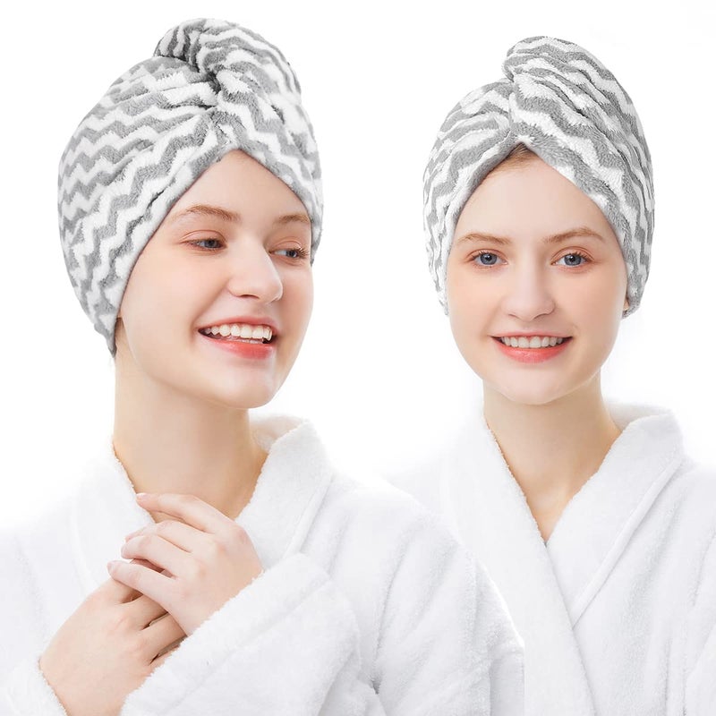 ELLEWIN ELLEWIN Microfiber Hair Towel Wrap for Women 2 PackAdjustable Hair Drying Turban with Two ButtonAnti FrizzSuper Absorbent Quick Stripe Dry Hair Towels for Long Thick Short Hair