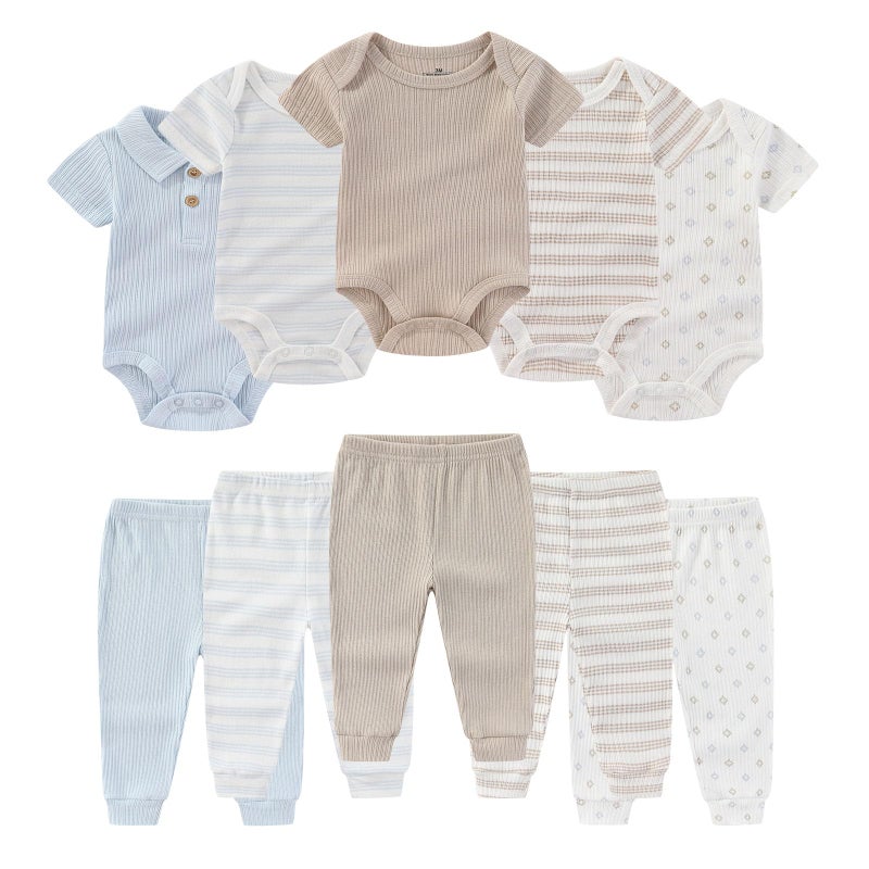 Ruliby Baby Boy Bodysuit and Pant Set Summer Soft Newborn Clothes Outfits 03 month - Image 2