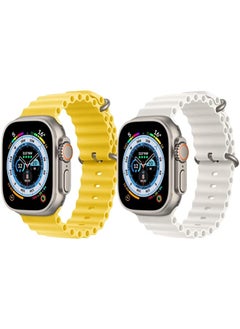 vesus Silicone Ocean Band Strap for Apple Watch Ultra 8 49mm Yellow Single Color Strap with White Single Color Strap Set of 2 
