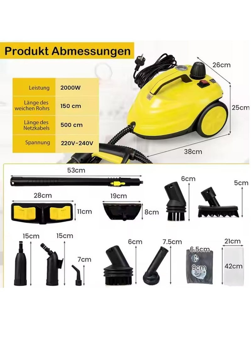 Steam Cleaner, 2000W Steam Mop, 5 Bar Steam Pressure, 2 Liter Tank Capacity, High Temperature Kills 99.99% of Viruses & Bacteria
