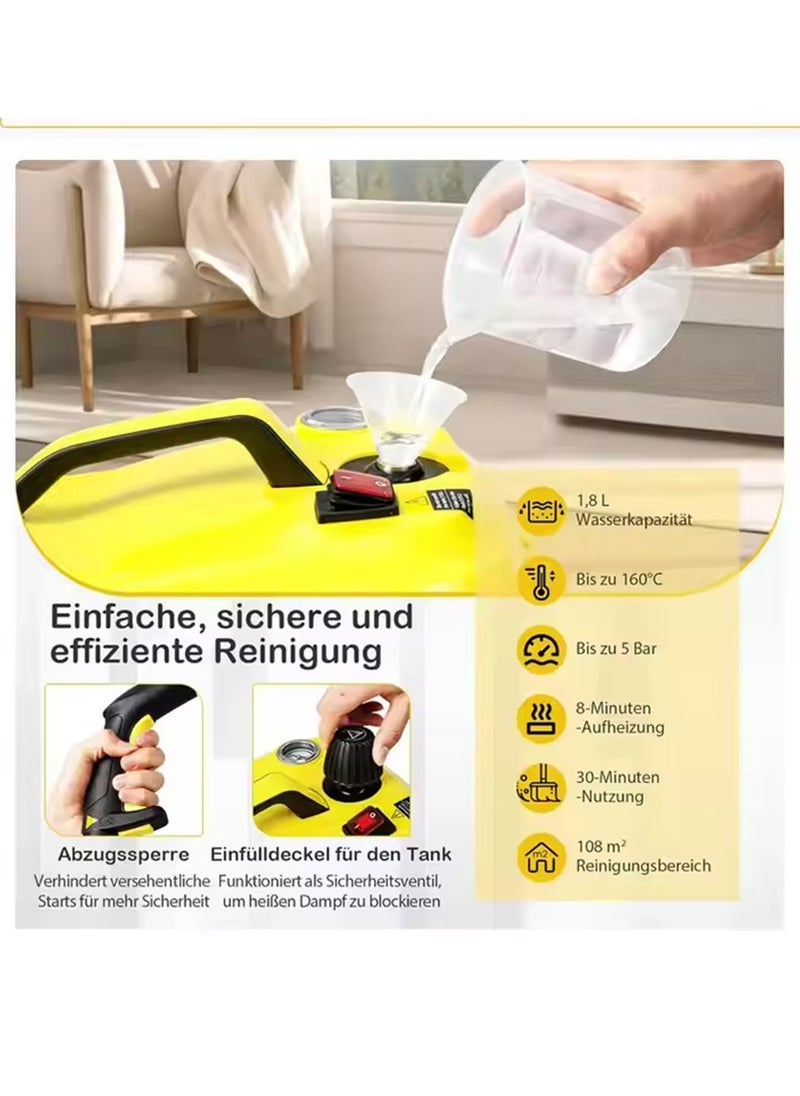 Steam Cleaner, 2000W Steam Mop, 5 Bar Steam Pressure, 2 Liter Tank Capacity, High Temperature Kills 99.99% of Viruses & Bacteria