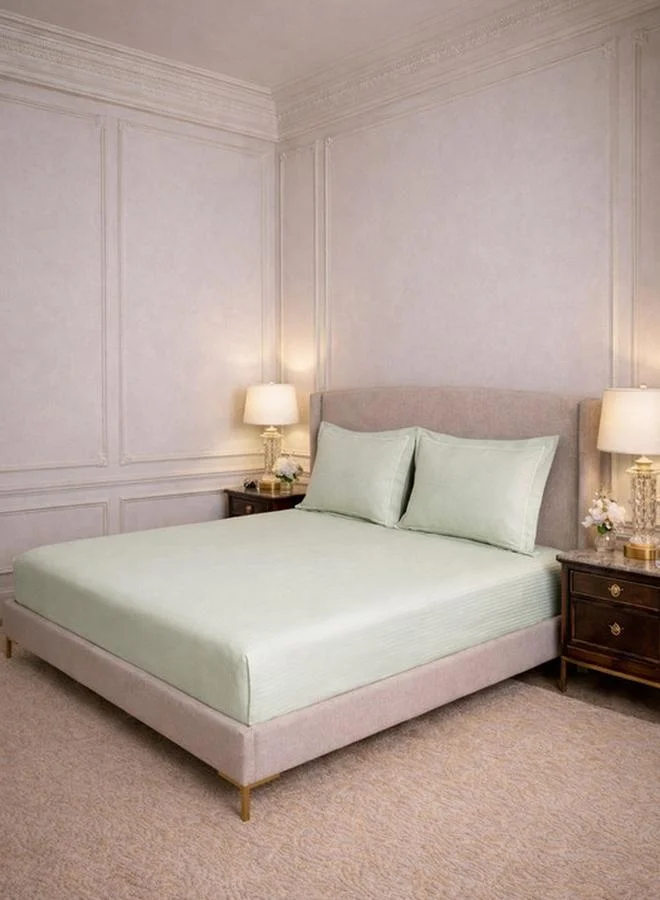 Mulberry Living 100% Cotton 3-Pieces Bedding Set, Linear Luxe - Meadow Mist