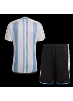 DubaiGallery قميص تشجيع كأس العالم 2022 لمشجعي الأرجنتين بدلة كرة قدم للآباء والأطفال  - Image 2
