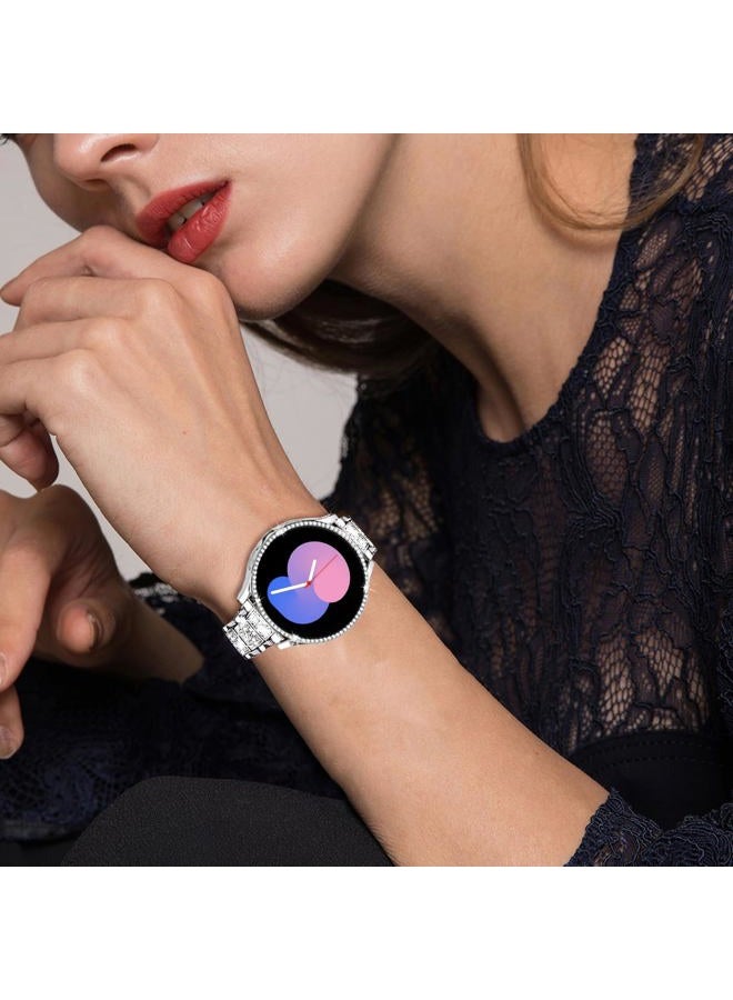 DEALELE Strap Compatible with Samsung Galaxy Watch 5 40mm / 44mm, 20mm Shiny Rhinestone Diamond Metal Bands with Protective Case Replacement for Galaxy Watch 4 40mm / 44mm Women Men, Silver - Image 5