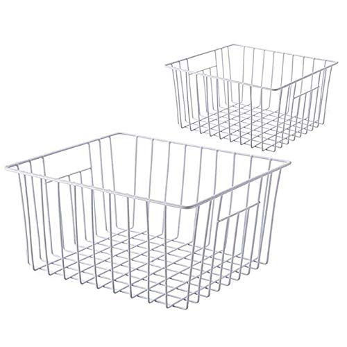 Slideep Freezer Baskets Storage Basket Organizers  Deep Wire Farmhouse Bins Container with Handles for Kitchen  Pantry  Cabinet  Car  Bathroom Pearl White  4 Pack - Image 5