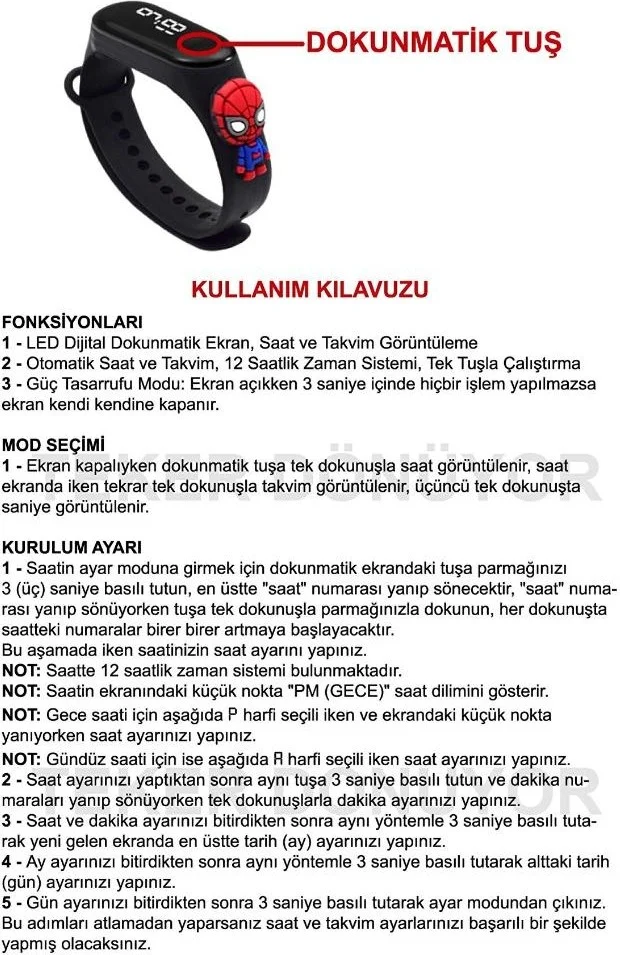 Dzc Kuzenler Avm Dzc Cousins ​​Avm Laci Spider Spderman LED Touch Screen Digital Children and Youth Wristwatch (They Are Not Smart)