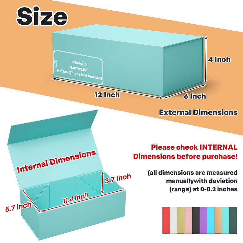 RYDDOY Turquoise Gift Box, 12x6x4'' Gift boxes for Presents with Lids Magnetic Closure Rectangle Collapsible for Bridesmaid Proposal Box, Wedding, Christmas, Halloween, Birthday Gift Packging - Image 2