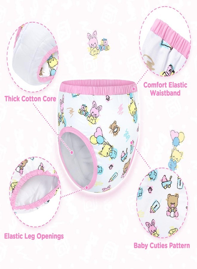 Littleforbig Soft Silky Underwear Comfortable Washable Reusable Waterproof Adult Training Pants - Full Print Baby Cuties M Pink - Image 2