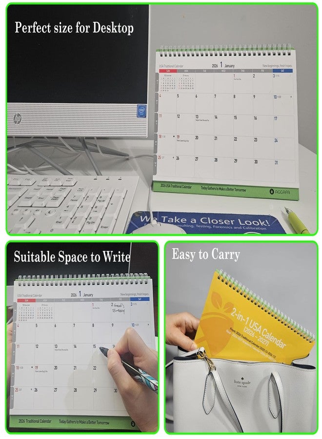 AGGAFA 2026-2027 Desk Flip Calendar, 2-in-1 Double-Sided Standing Calendar with Bigger Text & More Writing Space, Traditional & Academic Year Format, Writable Color-Coded Pages, Moon Phases & Lunar Dates, 9.8" × 7.7" Desktop Calendar (Dec. 2025-Jul. 2027) - Image 2