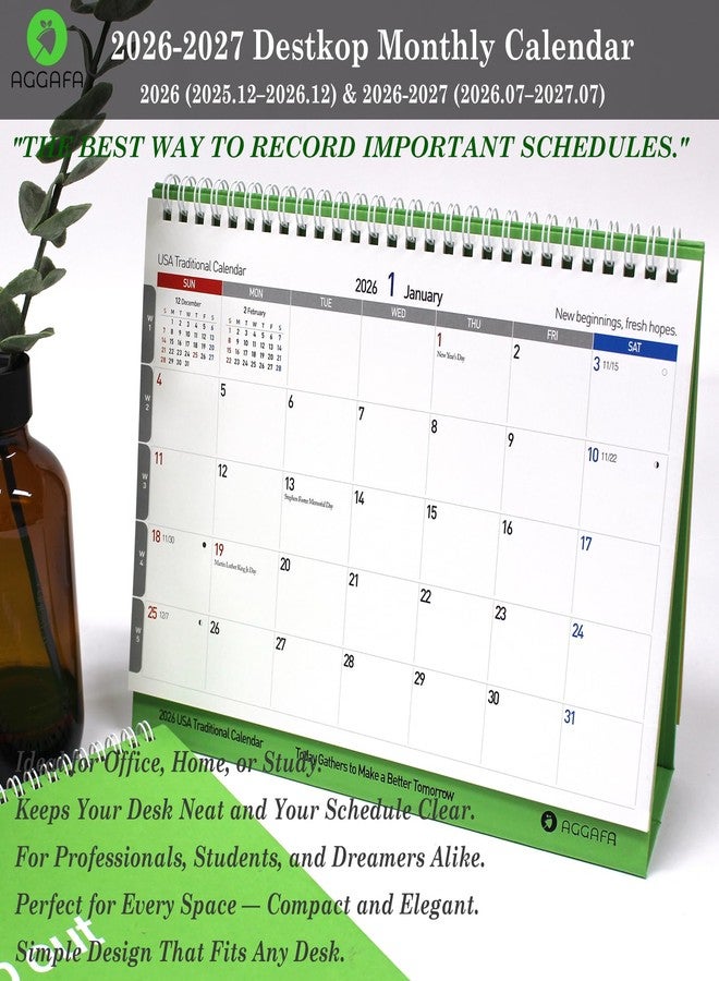 AGGAFA 2026-2027 Desk Flip Calendar, 2-in-1 Double-Sided Standing Calendar with Bigger Text & More Writing Space, Traditional & Academic Year Format, Writable Color-Coded Pages, Moon Phases & Lunar Dates, 9.8" × 7.7" Desktop Calendar (Dec. 2025-Jul. 2027) - Image 3