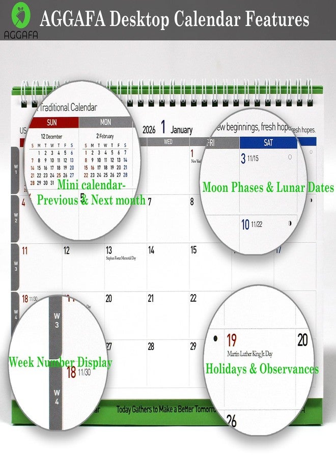 AGGAFA 2026-2027 Desk Flip Calendar, 2-in-1 Double-Sided Standing Calendar with Bigger Text & More Writing Space, Traditional & Academic Year Format, Writable Color-Coded Pages, Moon Phases & Lunar Dates, 9.8" × 7.7" Desktop Calendar (Dec. 2025-Jul. 2027) - Image 4