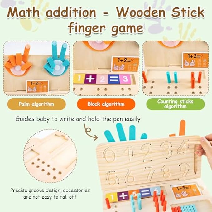 MONTESSORI MATH LEARNING TOY, FINGER COUNTING MATH TOY, NUMBER BLOCKS TOYS FOR KIDS 3 4 5 YEAR OLD, DOUBLE-SIDED WOOD PRESCHOOL LEARNING TOYS, EDUCATIONAL MANIPULATIVES NUMBER COUNTING BLOCKS - Image 4
