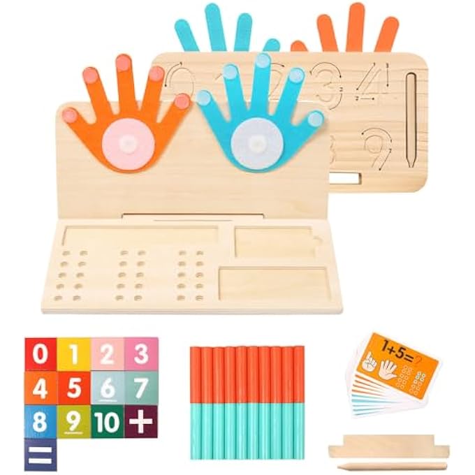 MONTESSORI MATH LEARNING TOY, FINGER COUNTING MATH TOY, NUMBER BLOCKS TOYS FOR KIDS 3 4 5 YEAR OLD, DOUBLE-SIDED WOOD PRESCHOOL LEARNING TOYS, EDUCATIONAL MANIPULATIVES NUMBER COUNTING BLOCKS - Image 1