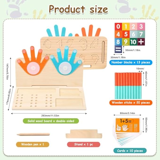 MONTESSORI MATH LEARNING TOY, FINGER COUNTING MATH TOY, NUMBER BLOCKS TOYS FOR KIDS 3 4 5 YEAR OLD, DOUBLE-SIDED WOOD PRESCHOOL LEARNING TOYS, EDUCATIONAL MANIPULATIVES NUMBER COUNTING BLOCKS - Image 5