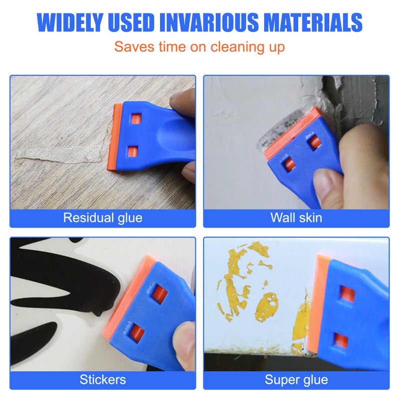 CADONO 4 Pcs Plastic Razor Blade Scraper and 120 Pcs Blades, Remove Label Decal Tool,Forwithout Scratches Plastic Razor Blade Scraper, Adhesive Remover for Kitchen Appliances,Stickers and Paints on Window - Image 4