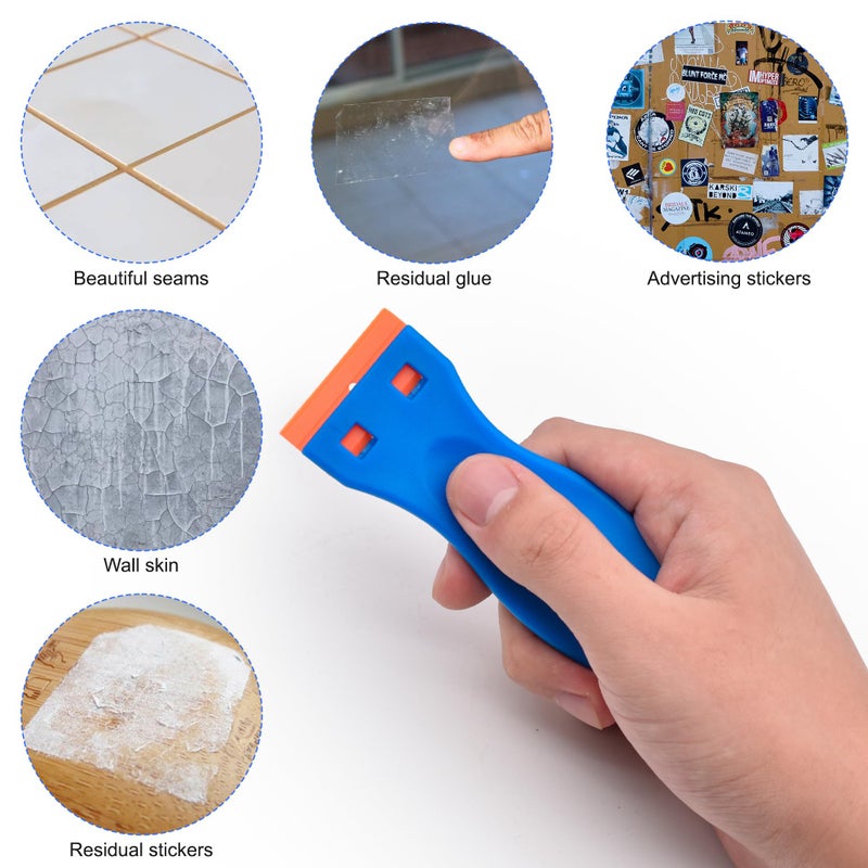 CADONO 4 Pcs Plastic Razor Blade Scraper and 120 Pcs Blades, Remove Label Decal Tool,Forwithout Scratches Plastic Razor Blade Scraper, Adhesive Remover for Kitchen Appliances,Stickers and Paints on Window - Image 5