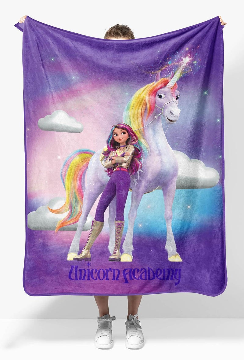 Unicorn Academy Sophia and Wildstar Plush Throw Blanket for Girls  Measures 46 x 60 Inches Super Soft Lightweight Fleece Kids Bedding