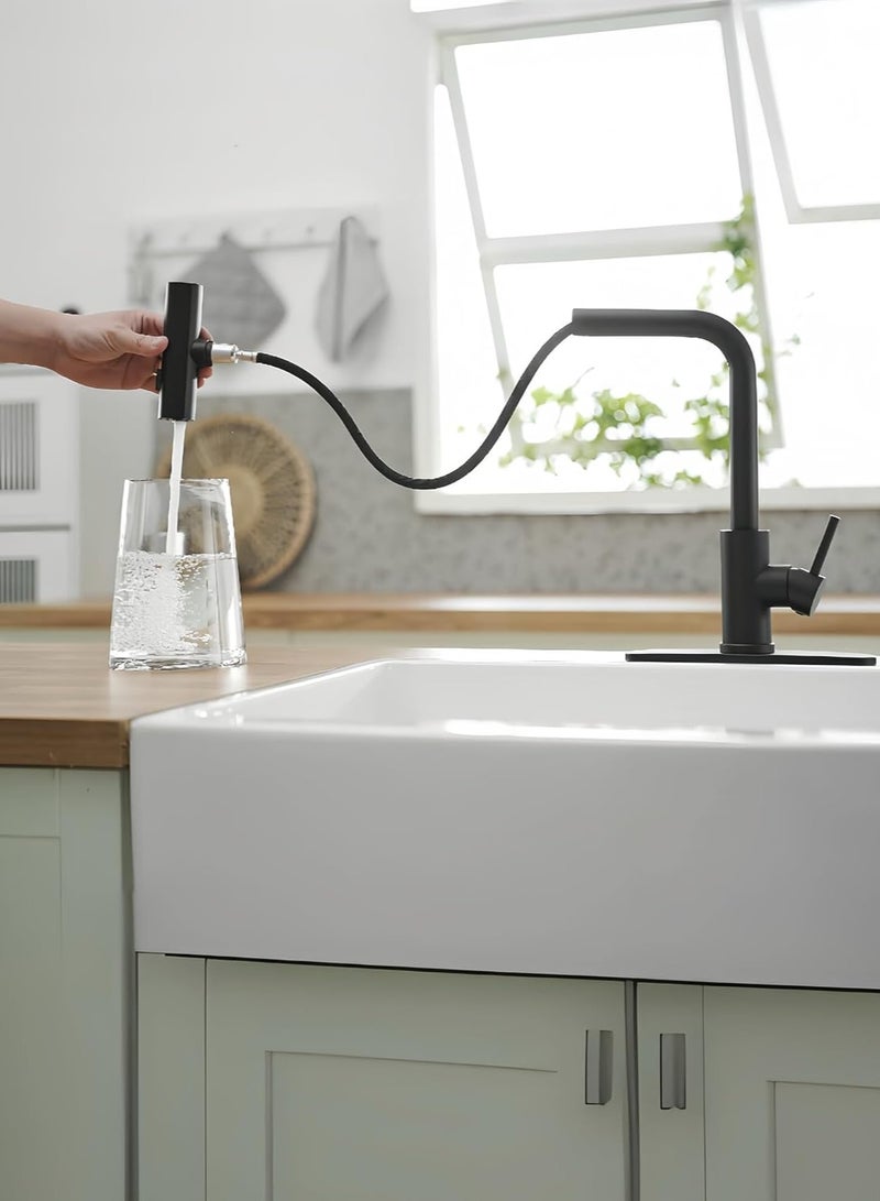 Black Kitchen Faucets with Pull Down Sprayer,Waterfall Kitchen Sink Faucet,Commercial Utility Stainless Steel Kitchen Faucets,Single Handle Kitchen Sink Faucet with Pull Down Sprayer - Image 2