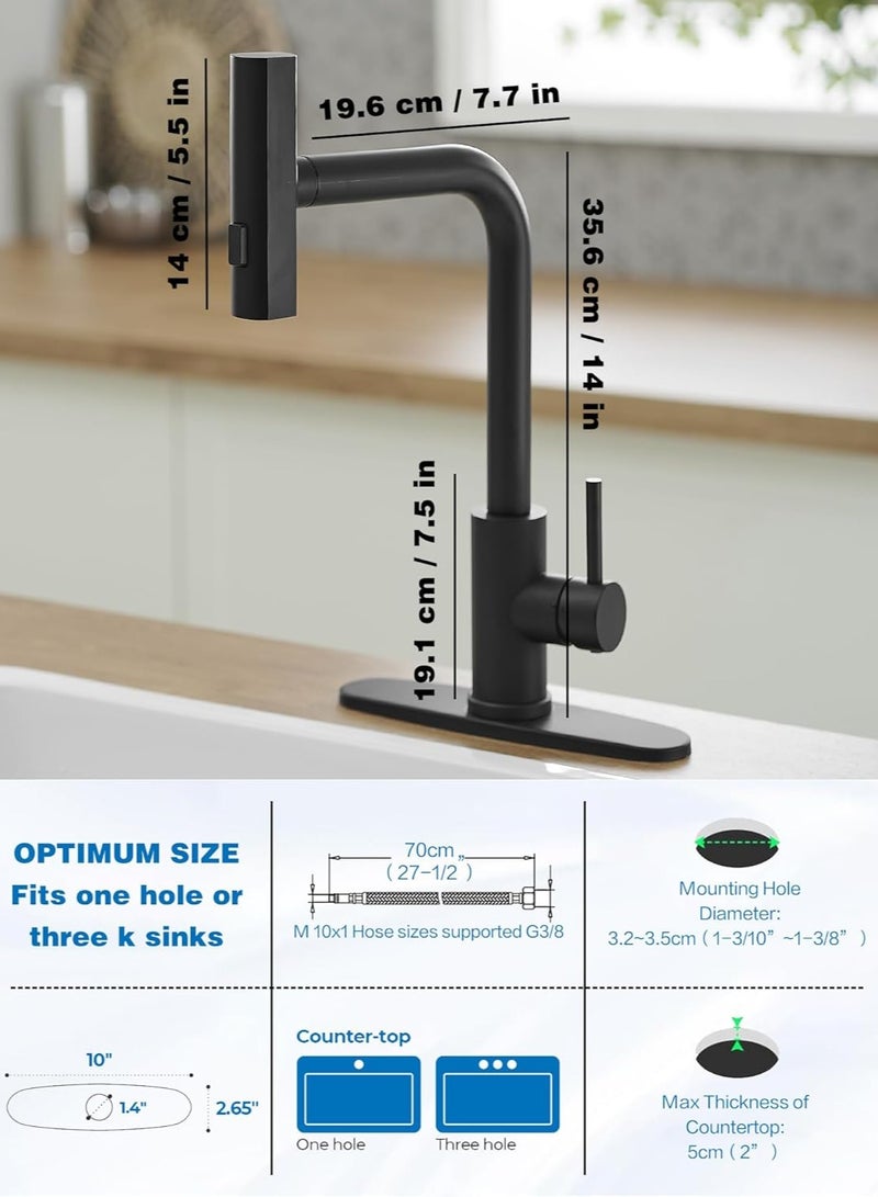Black Kitchen Faucets with Pull Down Sprayer,Waterfall Kitchen Sink Faucet,Commercial Utility Stainless Steel Kitchen Faucets,Single Handle Kitchen Sink Faucet with Pull Down Sprayer - Image 3