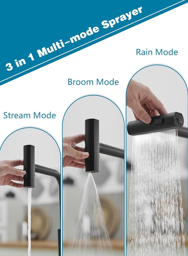 Black Kitchen Faucets with Pull Down Sprayer,Waterfall Kitchen Sink Faucet,Commercial Utility Stainless Steel Kitchen Faucets,Single Handle Kitchen Sink Faucet with Pull Down Sprayer - Image 5