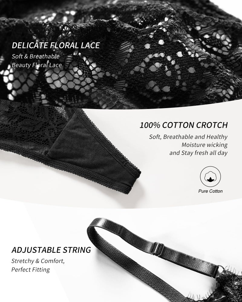 SHARICCA Lace G-String Thongs for Women Comfort Sexy Underwear Breathable T-back Thongs Panties Pack, 3P03,M - Image 5