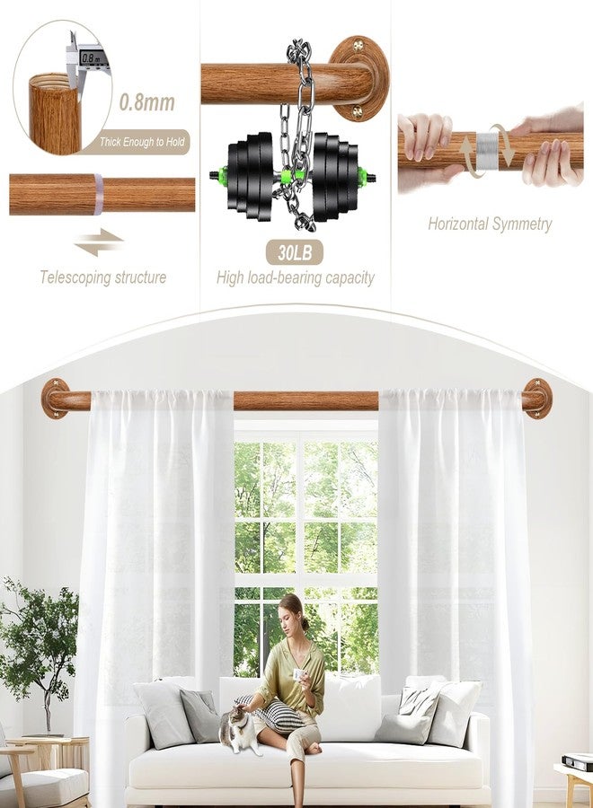HTZON Blackout Wrap Around Curtain Rods for Windows 28 to 48 Inch:Room Darkening Imitation Wood Curtain Rod Heavy Duty Adjustable 1Inch Wooden Curved French Return Wraparound Curtain Rods Round Hidden - Image 5