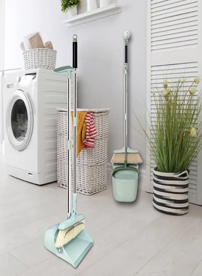 CYANLUX Broom and Dustpan Set for Home, Long Handle Dust Pan and Broom Combo for Indoor Outdoor Heavy Duty Dustpan Set for Kitchen Lobby Office Upright Standing Dustpan with Teeth (Green) - Image 3