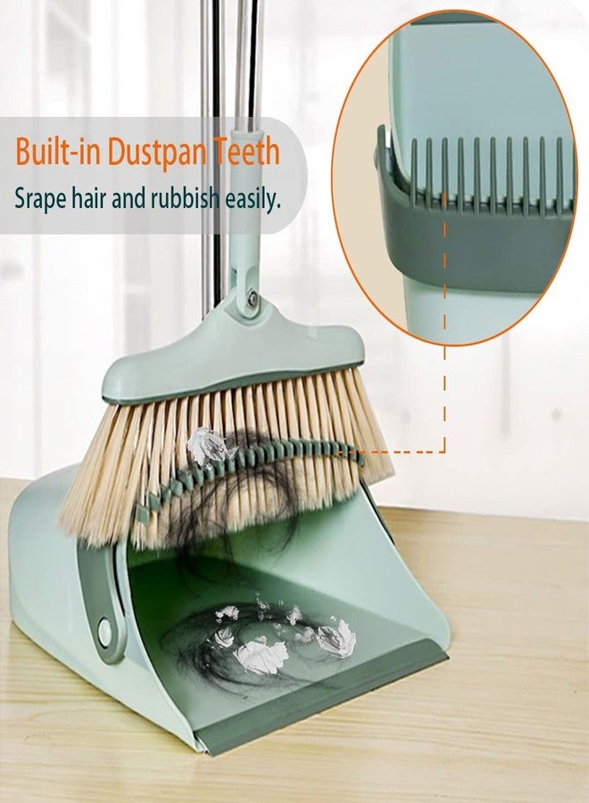 CYANLUX Broom and Dustpan Set for Home, Long Handle Dust Pan and Broom Combo for Indoor Outdoor Heavy Duty Dustpan Set for Kitchen Lobby Office Upright Standing Dustpan with Teeth (Green) - Image 4