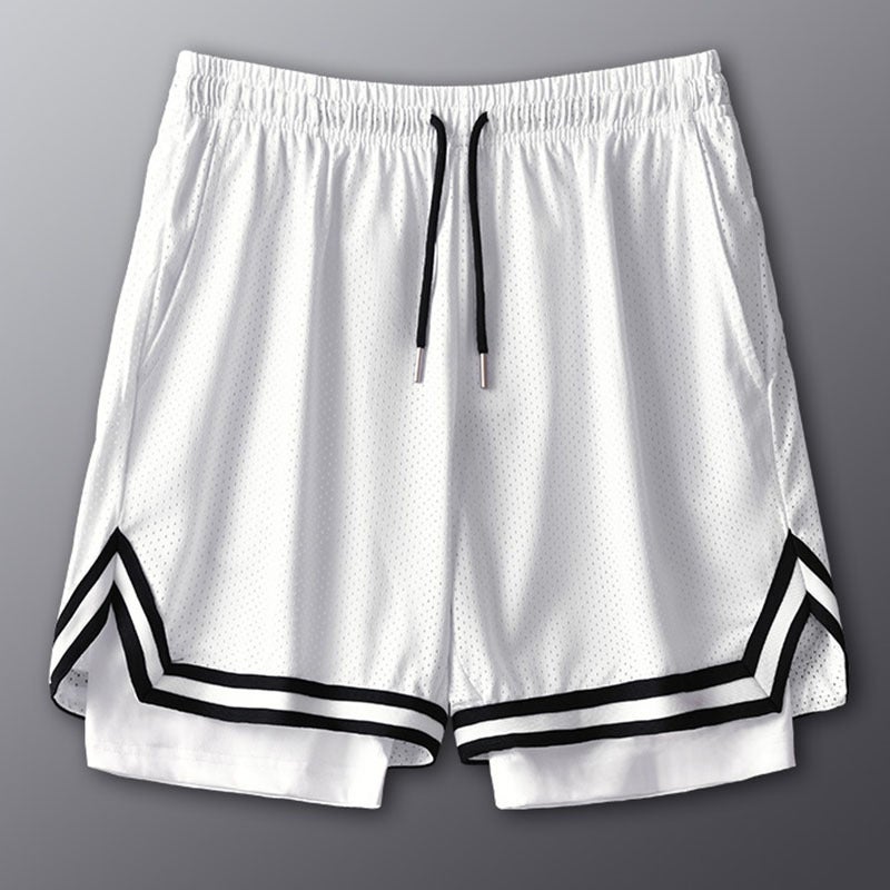 Mens Basketball Shorts Training 2-in-1 Quick-Dry White 