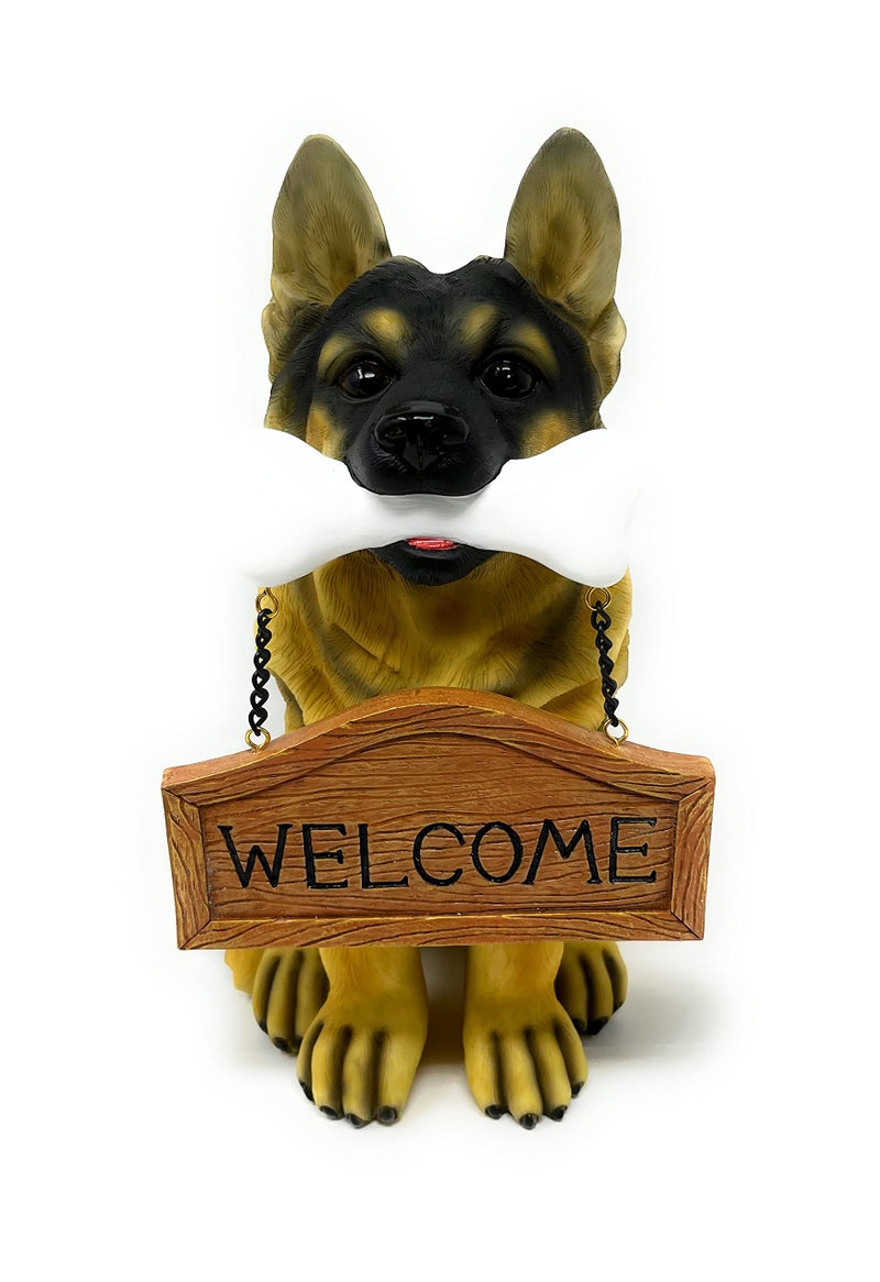 Nature'S Mark German Sheperd Dog Puppy Statue With Reversible Welcome Sign And Go Away Sign Resin Garden Decor 12"" H - Image 3