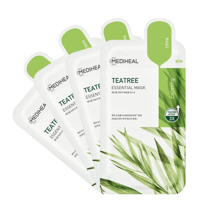 Mediheal Official Best Korean Sheet Mask - Tea Tree Essential Face Mask 4 Sheets Skin Soothing Treat Blemishes Sebum Control For All Skin Types - Image 1